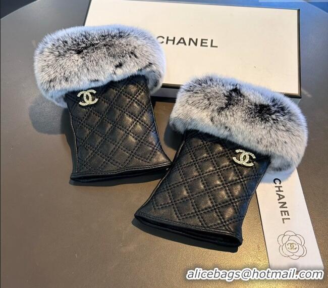 Grade Quality Chanel Lambskin and Rabbit Fur Short Gloves 1022 Black 2024