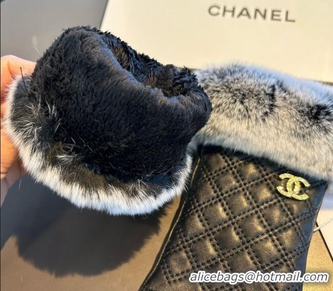Grade Quality Chanel Lambskin and Rabbit Fur Short Gloves 1022 Black 2024