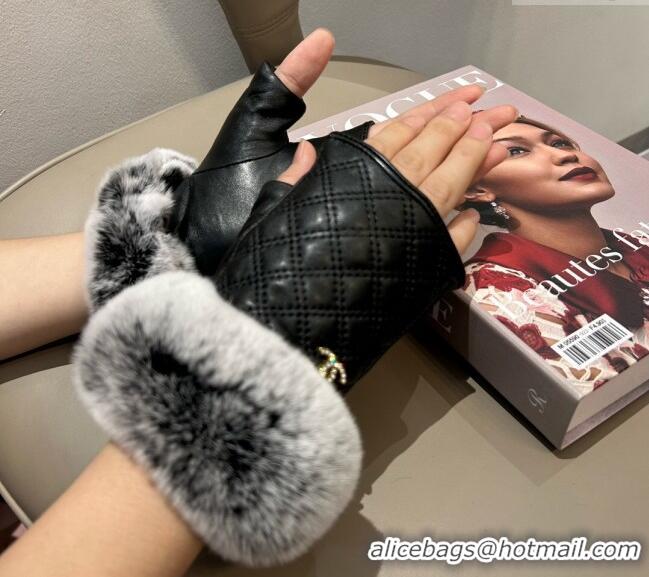 Grade Quality Chanel Lambskin and Rabbit Fur Short Gloves 1022 Black 2024