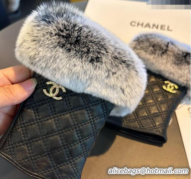 Grade Quality Chanel Lambskin and Rabbit Fur Short Gloves 1022 Black 2024