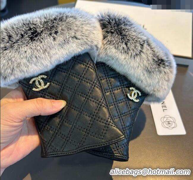 Grade Quality Chanel Lambskin and Rabbit Fur Short Gloves 1022 Black 2024