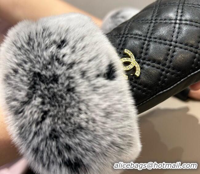 Grade Quality Chanel Lambskin and Rabbit Fur Short Gloves 1022 Black 2024