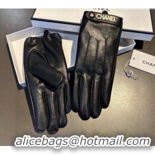 Good Quality Chanel Lambskin and Cashmere Gloves with Logo Strap 1022 Black 2024