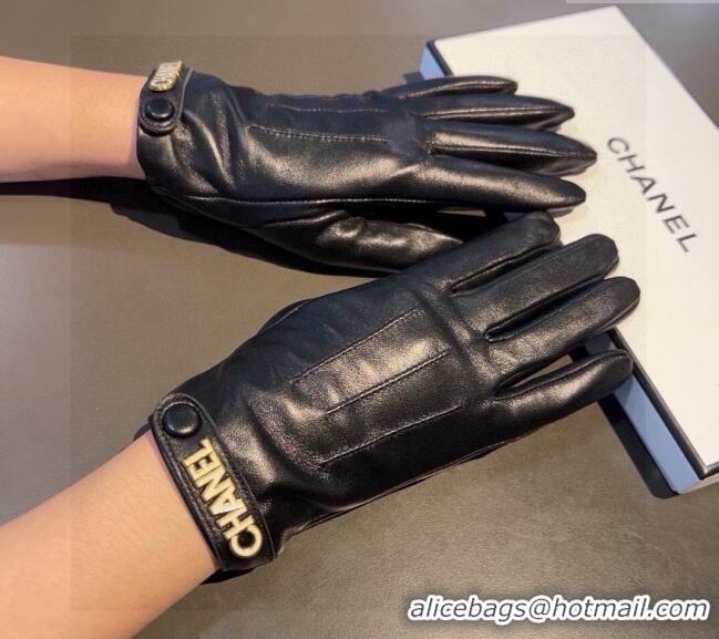 Good Quality Chanel Lambskin and Cashmere Gloves with Logo Strap 1022 Black 2024