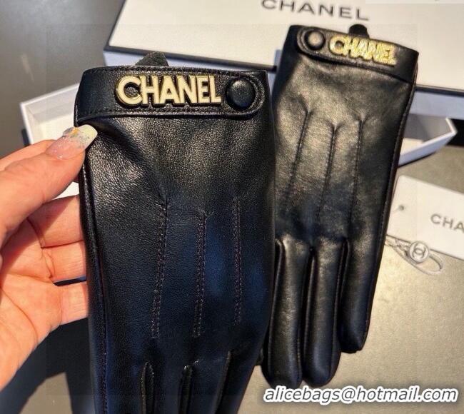 Good Quality Chanel Lambskin and Cashmere Gloves with Logo Strap 1022 Black 2024