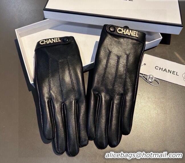 Good Quality Chanel Lambskin and Cashmere Gloves with Logo Strap 1022 Black 2024