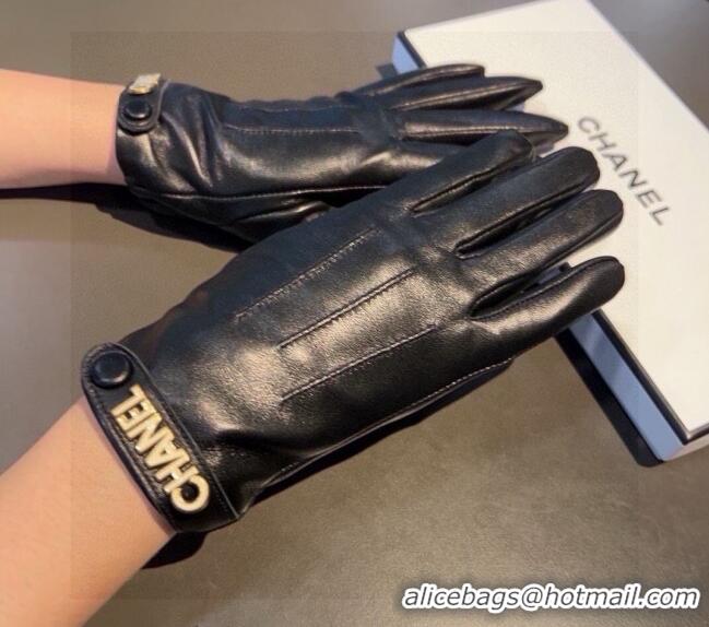 Good Quality Chanel Lambskin and Cashmere Gloves with Logo Strap 1022 Black 2024