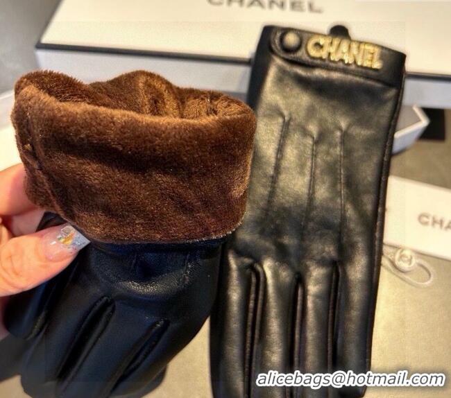 Good Quality Chanel Lambskin and Cashmere Gloves with Logo Strap 1022 Black 2024