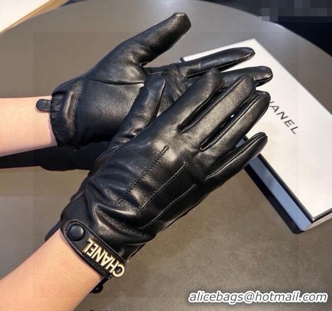 Good Quality Chanel Lambskin and Cashmere Gloves with Logo Strap 1022 Black 2024