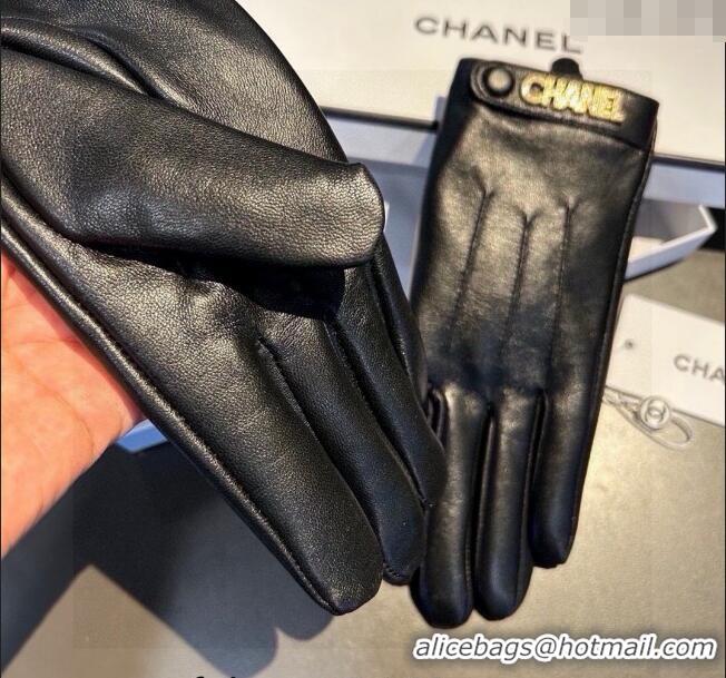 Good Quality Chanel Lambskin and Cashmere Gloves with Logo Strap 1022 Black 2024