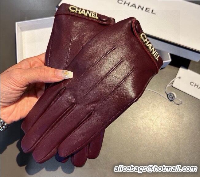 Hot Style Chanel Lambskin and Cashmere Gloves with Logo Strap 1022 Burgundy 2024