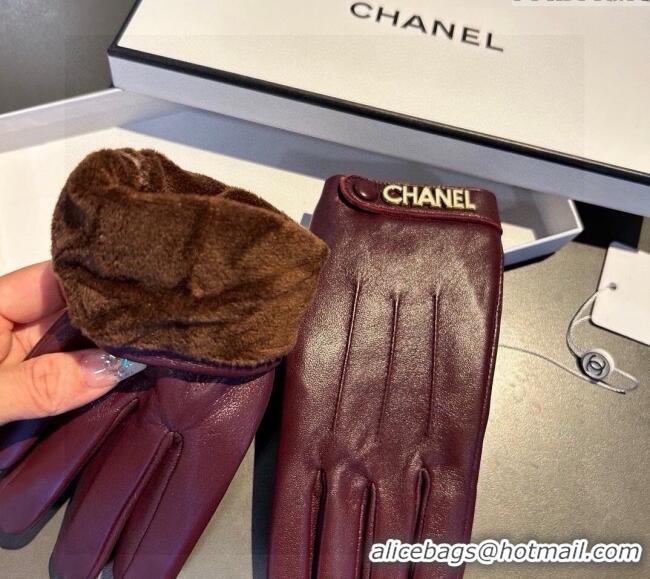 Hot Style Chanel Lambskin and Cashmere Gloves with Logo Strap 1022 Burgundy 2024