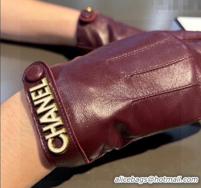 Hot Style Chanel Lambskin and Cashmere Gloves with Logo Strap 1022 Burgundy 2024