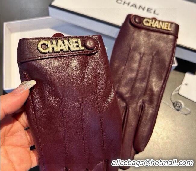 Hot Style Chanel Lambskin and Cashmere Gloves with Logo Strap 1022 Burgundy 2024