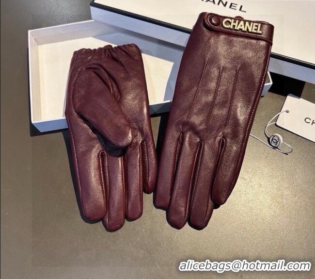 Hot Style Chanel Lambskin and Cashmere Gloves with Logo Strap 1022 Burgundy 2024