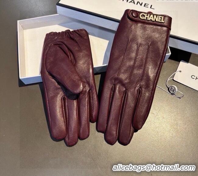 Hot Style Chanel Lambskin and Cashmere Gloves with Logo Strap 1022 Burgundy 2024