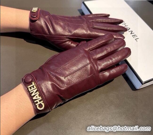 Hot Style Chanel Lambskin and Cashmere Gloves with Logo Strap 1022 Burgundy 2024