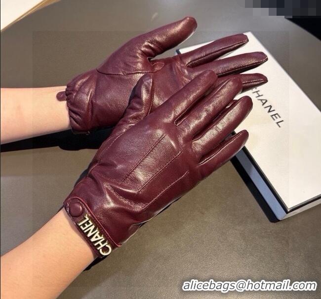 Hot Style Chanel Lambskin and Cashmere Gloves with Logo Strap 1022 Burgundy 2024
