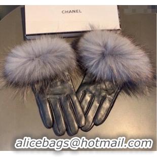 Best Product Chanel Rabbit Fur and Lambskin Gloves with Fox Fur Charm 1129 Grey 2024