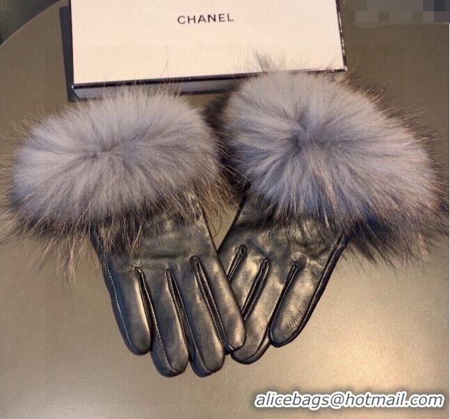 Best Product Chanel Rabbit Fur and Lambskin Gloves with Fox Fur Charm 1129 Grey 2024