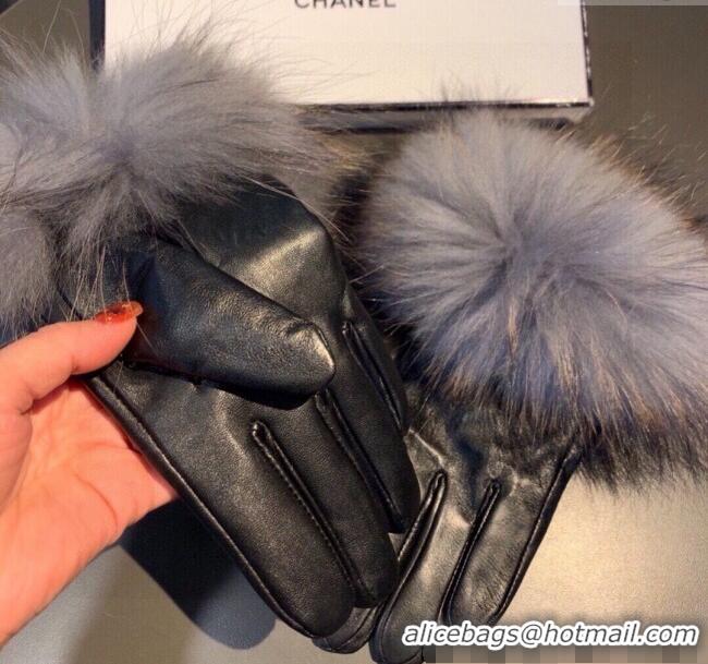 Best Product Chanel Rabbit Fur and Lambskin Gloves with Fox Fur Charm 1129 Grey 2024