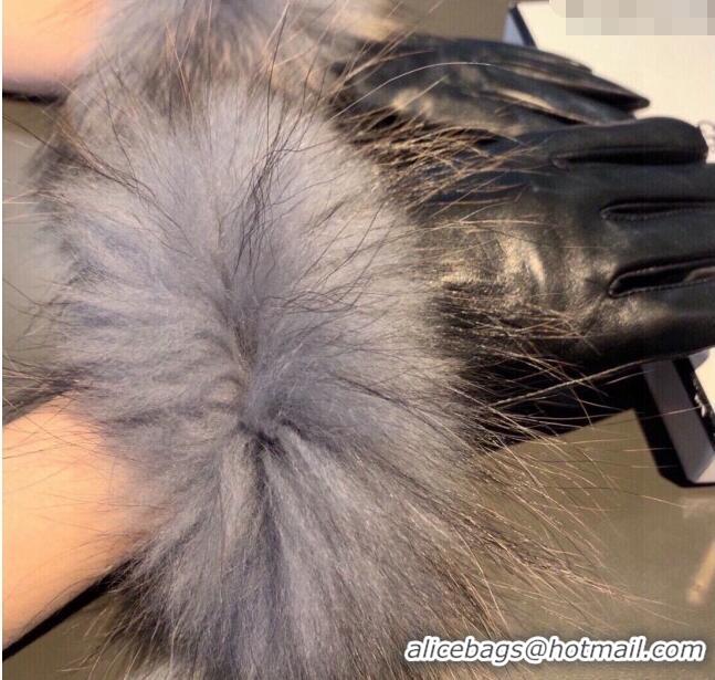 Best Product Chanel Rabbit Fur and Lambskin Gloves with Fox Fur Charm 1129 Grey 2024