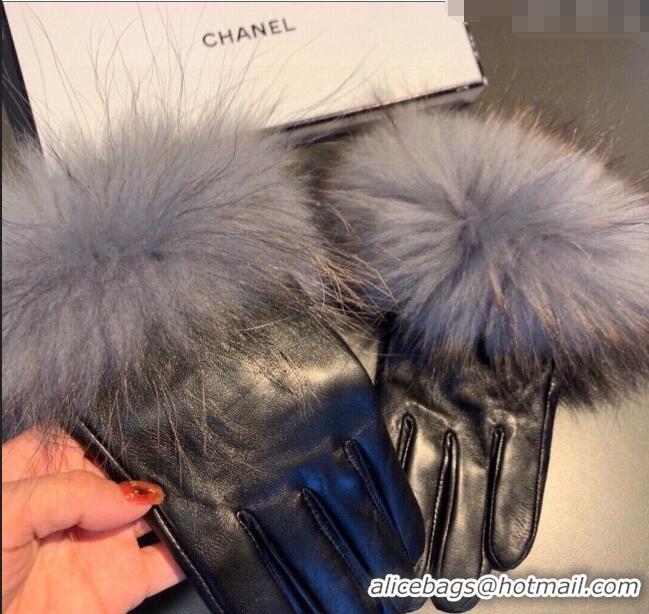 Best Product Chanel Rabbit Fur and Lambskin Gloves with Fox Fur Charm 1129 Grey 2024