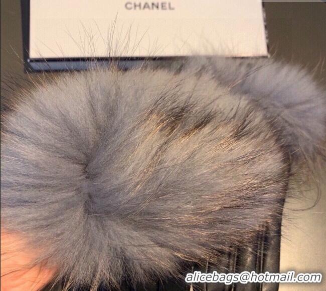 Best Product Chanel Rabbit Fur and Lambskin Gloves with Fox Fur Charm 1129 Grey 2024