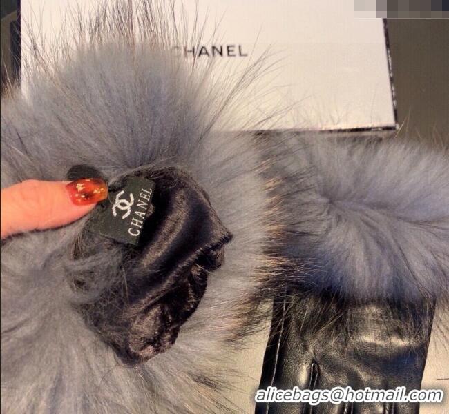 Best Product Chanel Rabbit Fur and Lambskin Gloves with Fox Fur Charm 1129 Grey 2024