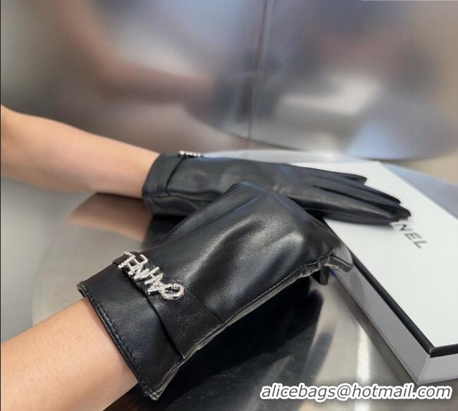 Big Discount Chanel Lambskin and Cahmere Gloves with Strass CHANEL 1129 Black 2024