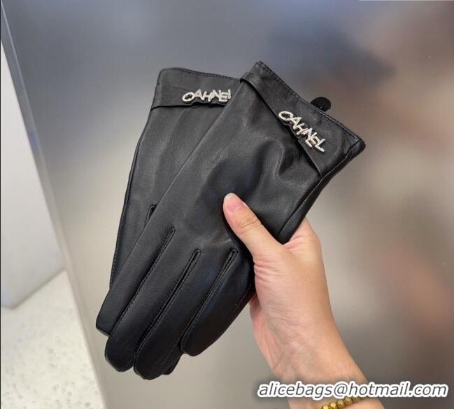 Big Discount Chanel Lambskin and Cahmere Gloves with Strass CHANEL 1129 Black 2024