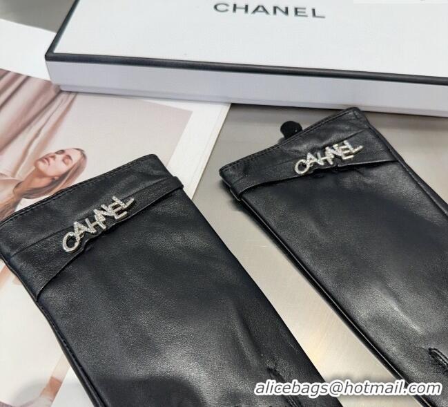 Big Discount Chanel Lambskin and Cahmere Gloves with Strass CHANEL 1129 Black 2024