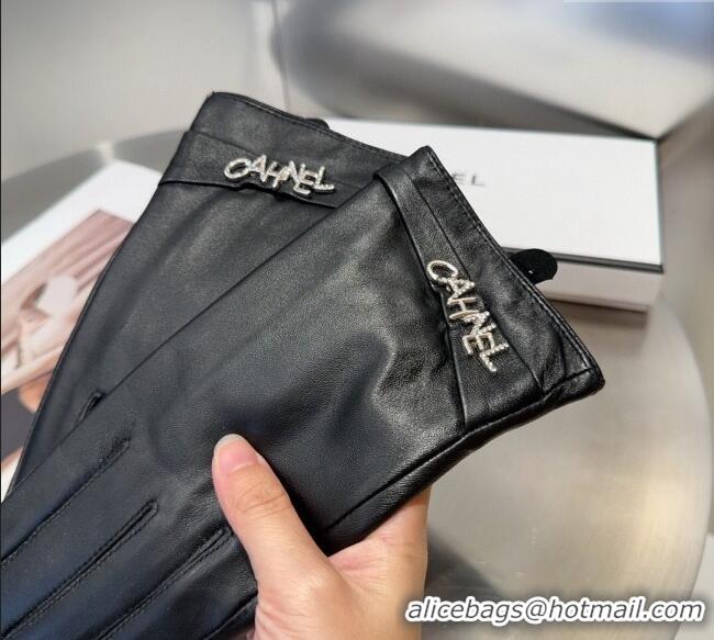 Big Discount Chanel Lambskin and Cahmere Gloves with Strass CHANEL 1129 Black 2024