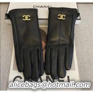 Popular Style Chanel Lambskin and Cashmere Gloves with Stone CC 1129 Black 2024