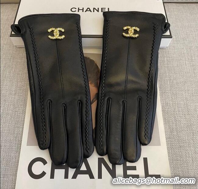 Popular Style Chanel Lambskin and Cashmere Gloves with Stone CC 1129 Black 2024