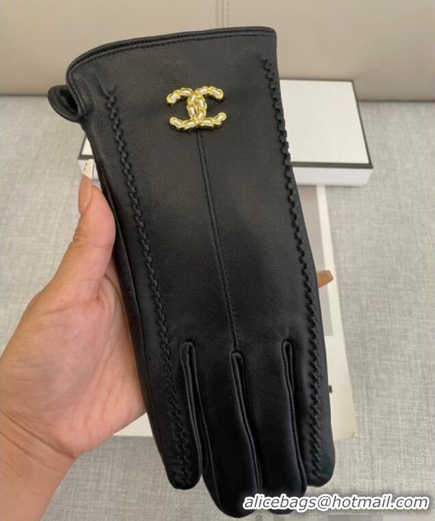 Popular Style Chanel Lambskin and Cashmere Gloves with Stone CC 1129 Black 2024