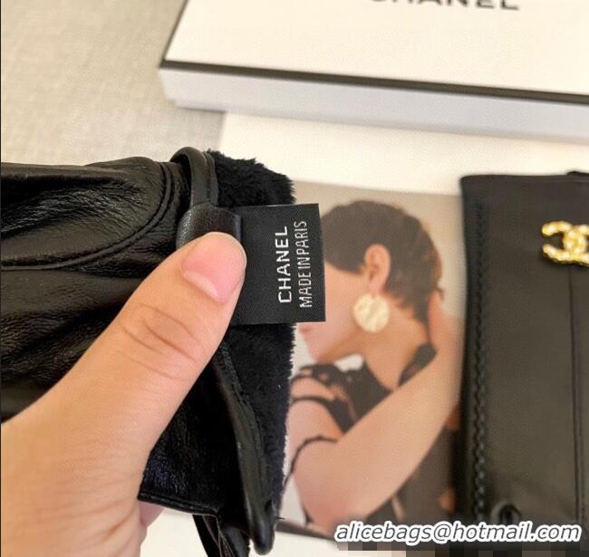 Popular Style Chanel Lambskin and Cashmere Gloves with Stone CC 1129 Black 2024