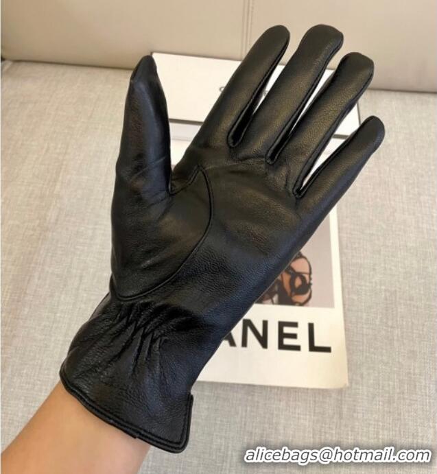 Popular Style Chanel Lambskin and Cashmere Gloves with Stone CC 1129 Black 2024