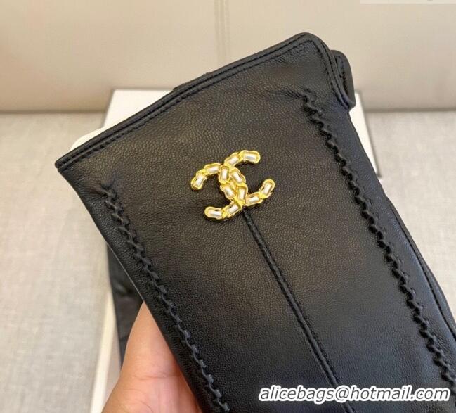 Popular Style Chanel Lambskin and Cashmere Gloves with Stone CC 1129 Black 2024