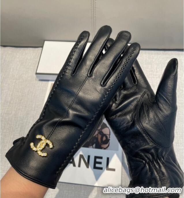 Popular Style Chanel Lambskin and Cashmere Gloves with Stone CC 1129 Black 2024