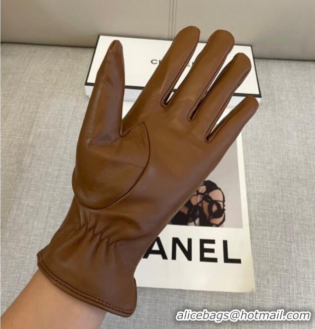 Grade Quality Chanel Lambskin and Cashmere Gloves with Stone CC 1129 Brown 2024