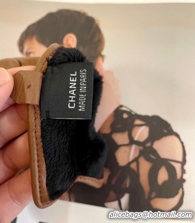 Grade Quality Chanel Lambskin and Cashmere Gloves with Stone CC 1129 Brown 2024