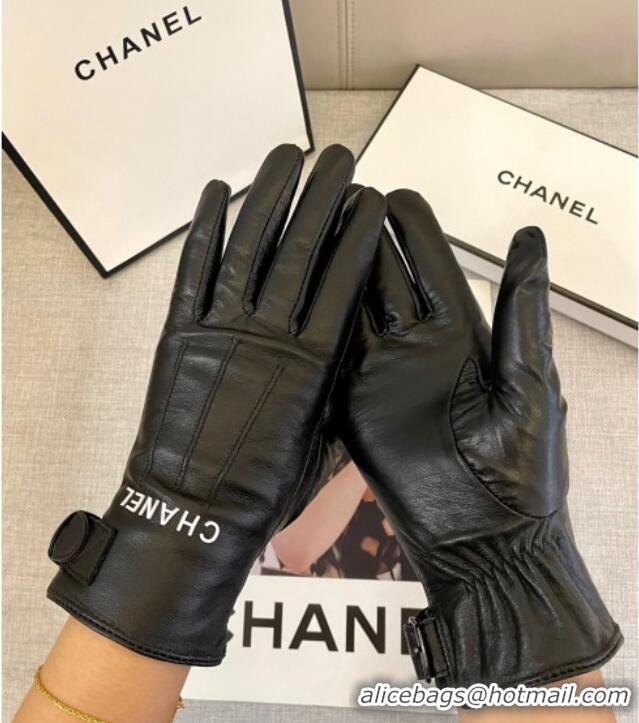 Buy Discount Chanel Lambskin Gloves with White CHANEL 1129 Black 2024