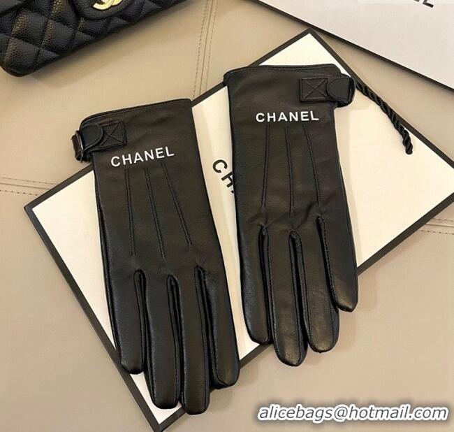 Buy Discount Chanel Lambskin Gloves with White CHANEL 1129 Black 2024