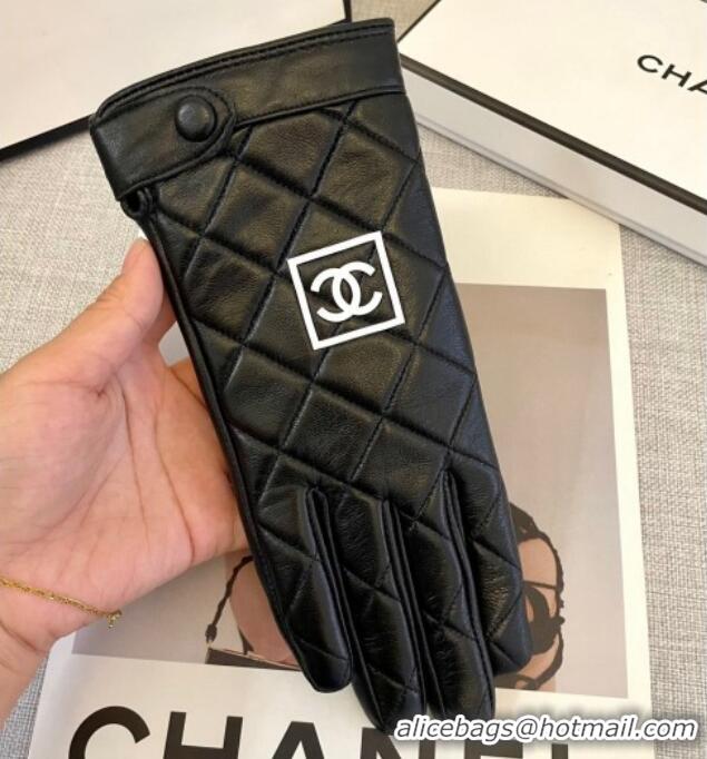 Grade Quality Chanel Lambskin Gloves with White CC 1129 Black 2024