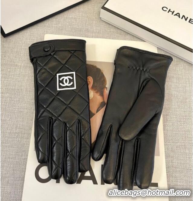 Grade Quality Chanel Lambskin Gloves with White CC 1129 Black 2024