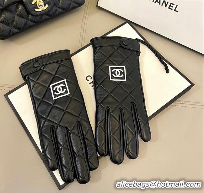 Grade Quality Chanel Lambskin Gloves with White CC 1129 Black 2024