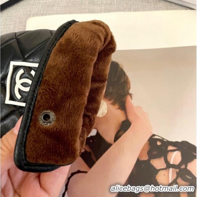 Grade Quality Chanel Lambskin Gloves with White CC 1129 Black 2024
