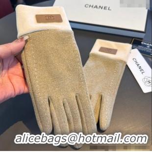 Spot Bulk Chanel Wool and Cashmere Lining Gloves with CC 1129 Band Beige 2024