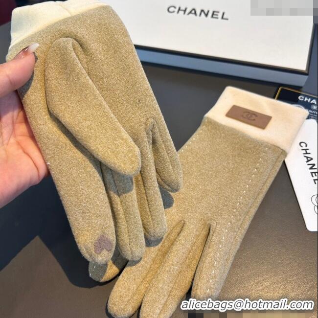 Spot Bulk Chanel Wool and Cashmere Lining Gloves with CC 1129 Band Beige 2024